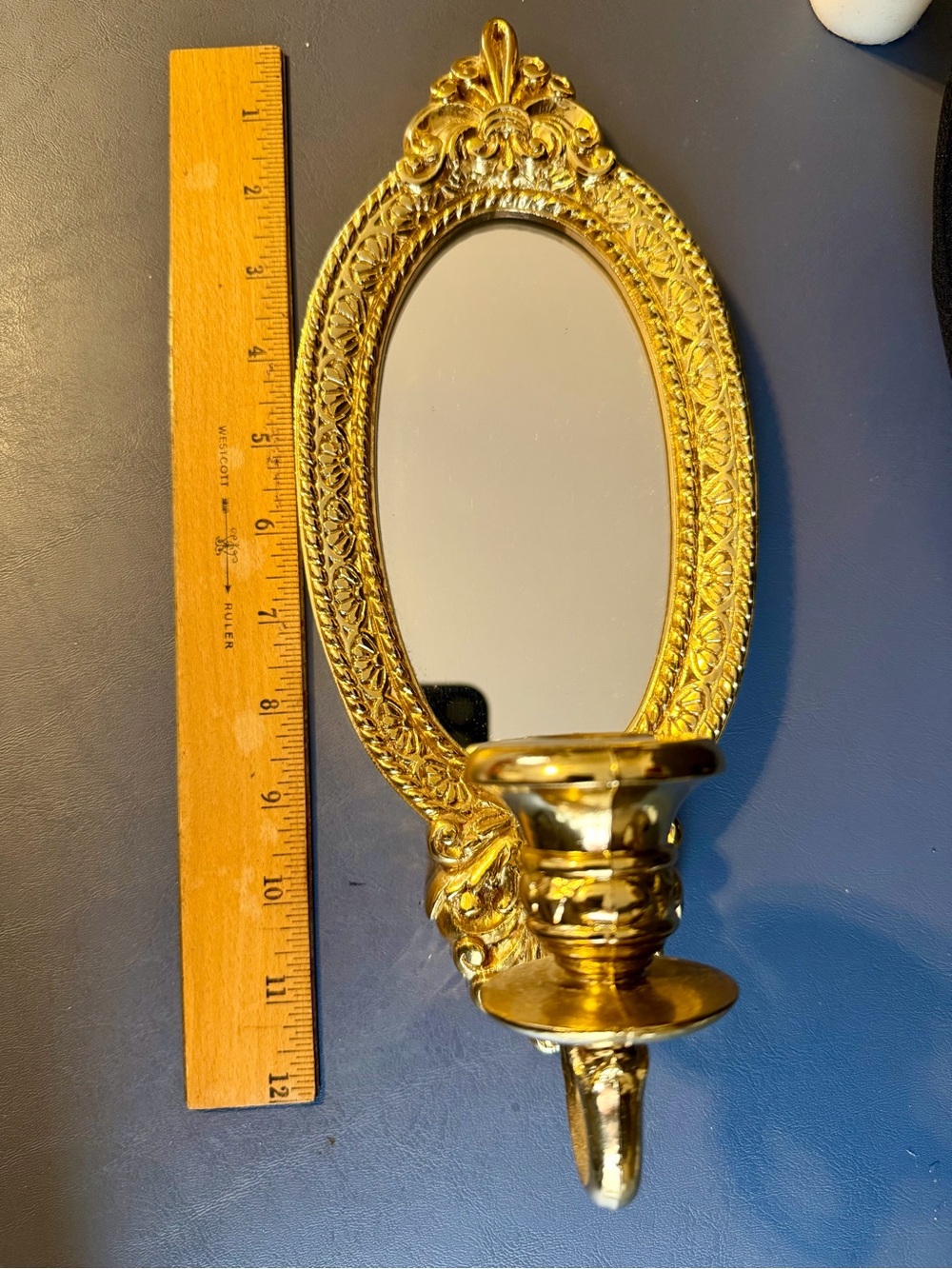 Home Interiors Gold Ornate Oval Wall Mirror with Candle Holder